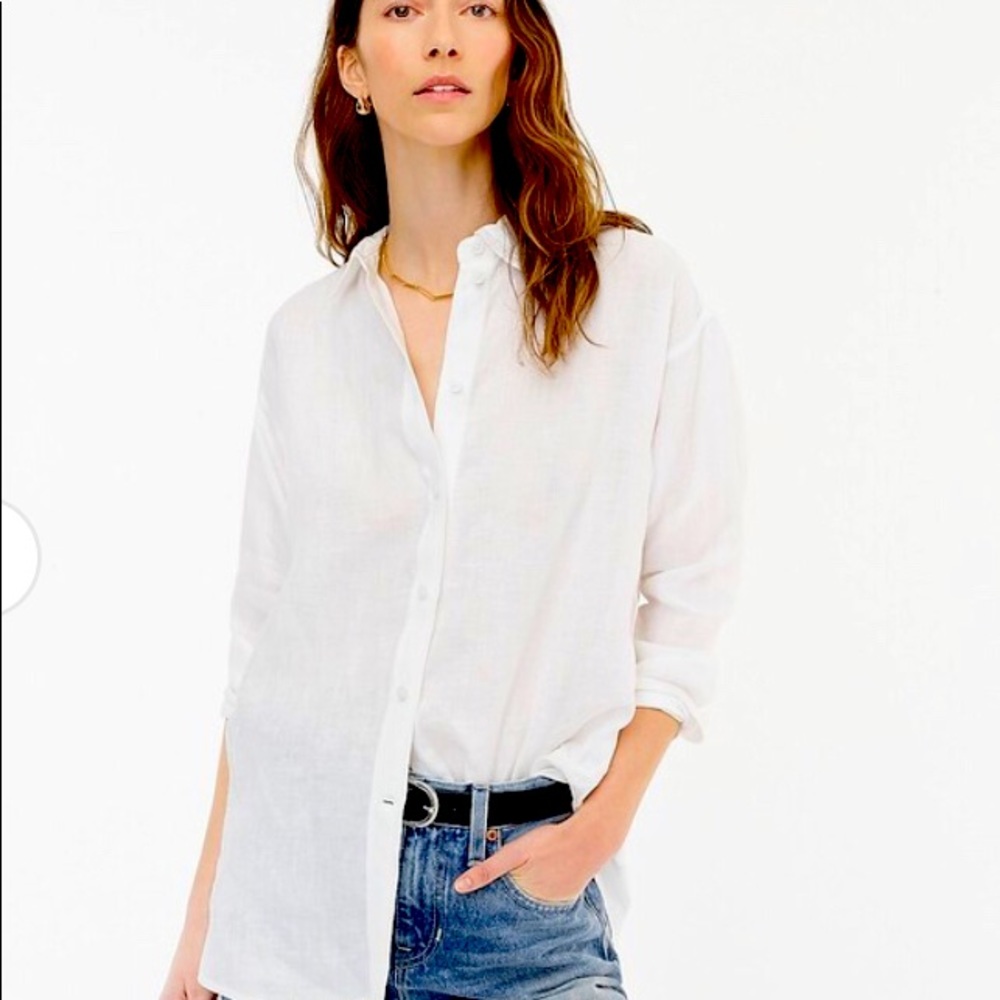 J Crew Petite Relaxed White Linen Shirt